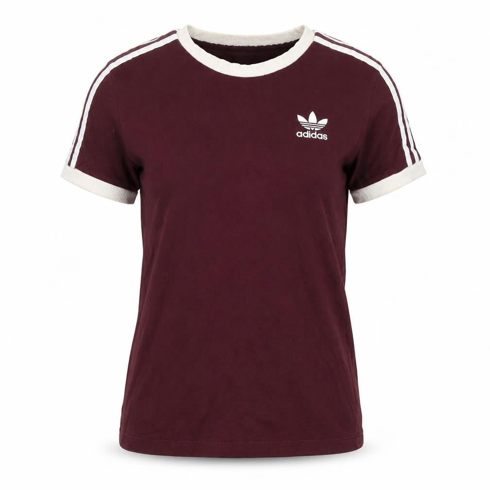 Front view of Adidas Women Red UK 6 Ringer Short Sleeve Logo T-Shirt