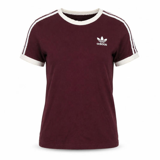 Adidas Women Red UK 6 Ringer Short Sleeve Logo T-Shirt