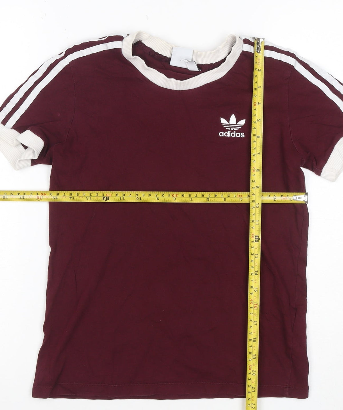Close-up detail of Adidas Women Red UK 6 Ringer Short Sleeve Logo T-Shirt