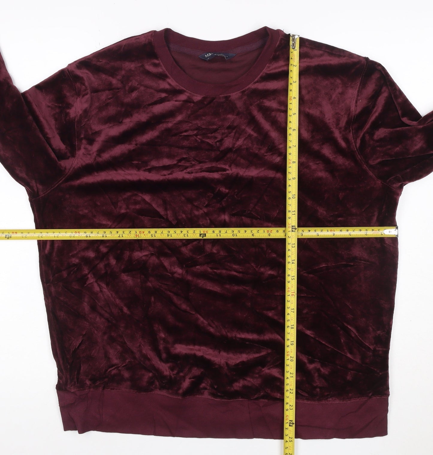 M&S Collection Women Burgundy M Velour Pullover Sweatshirt Crew Neck