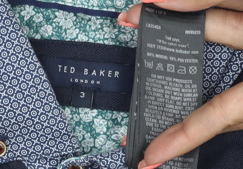 Ted Baker Men’s Blue Size L Short Sleeve Button-Down Collar Polo