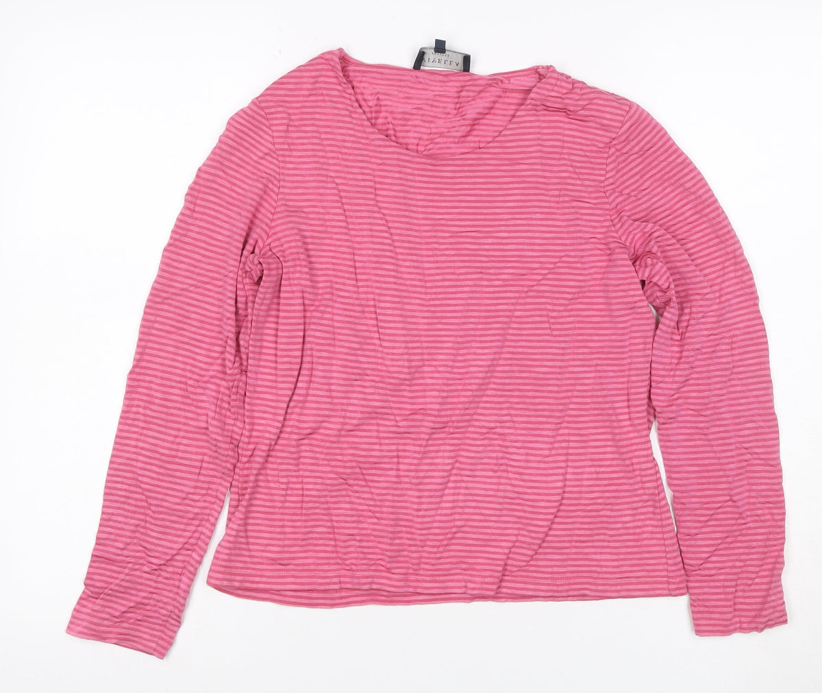 Viyella Petites Women Pink Striped V-Neck Ruffle Jersey Top UK 12