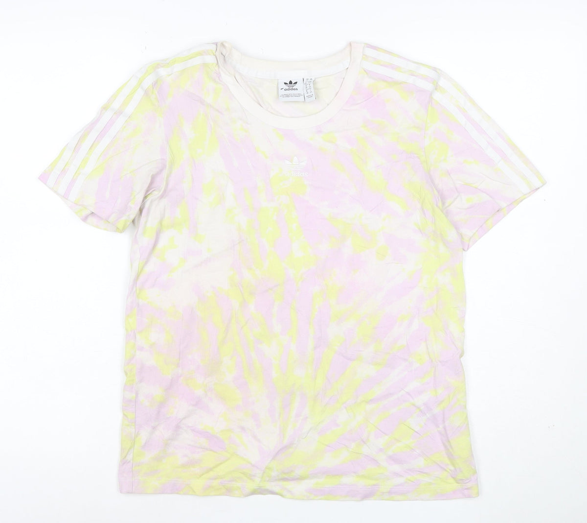 Additional front view of adidas Women’s Multicoloured UK 12 Tie Dye 3 Stripe Cotton T-Shirt