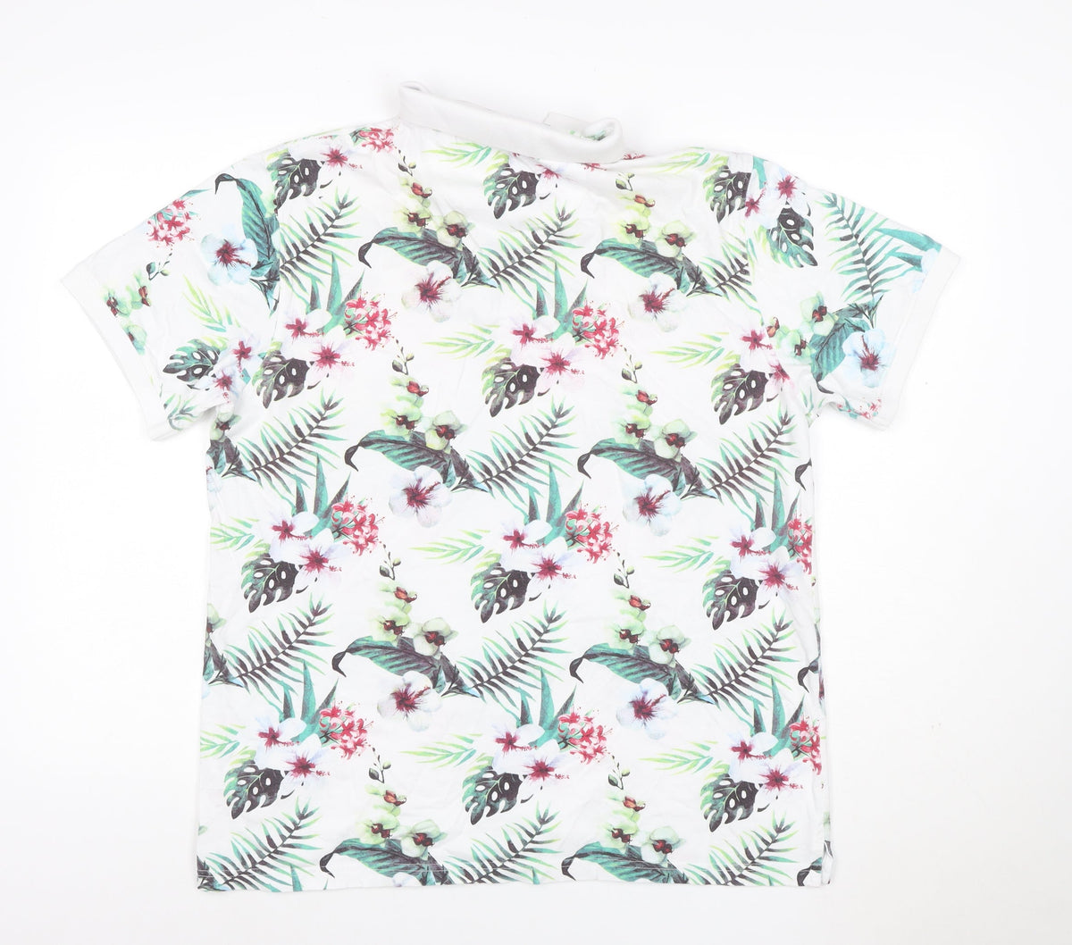 Peter Werth Men’s XL White Tropical Floral Cotton Short Sleeve Polo