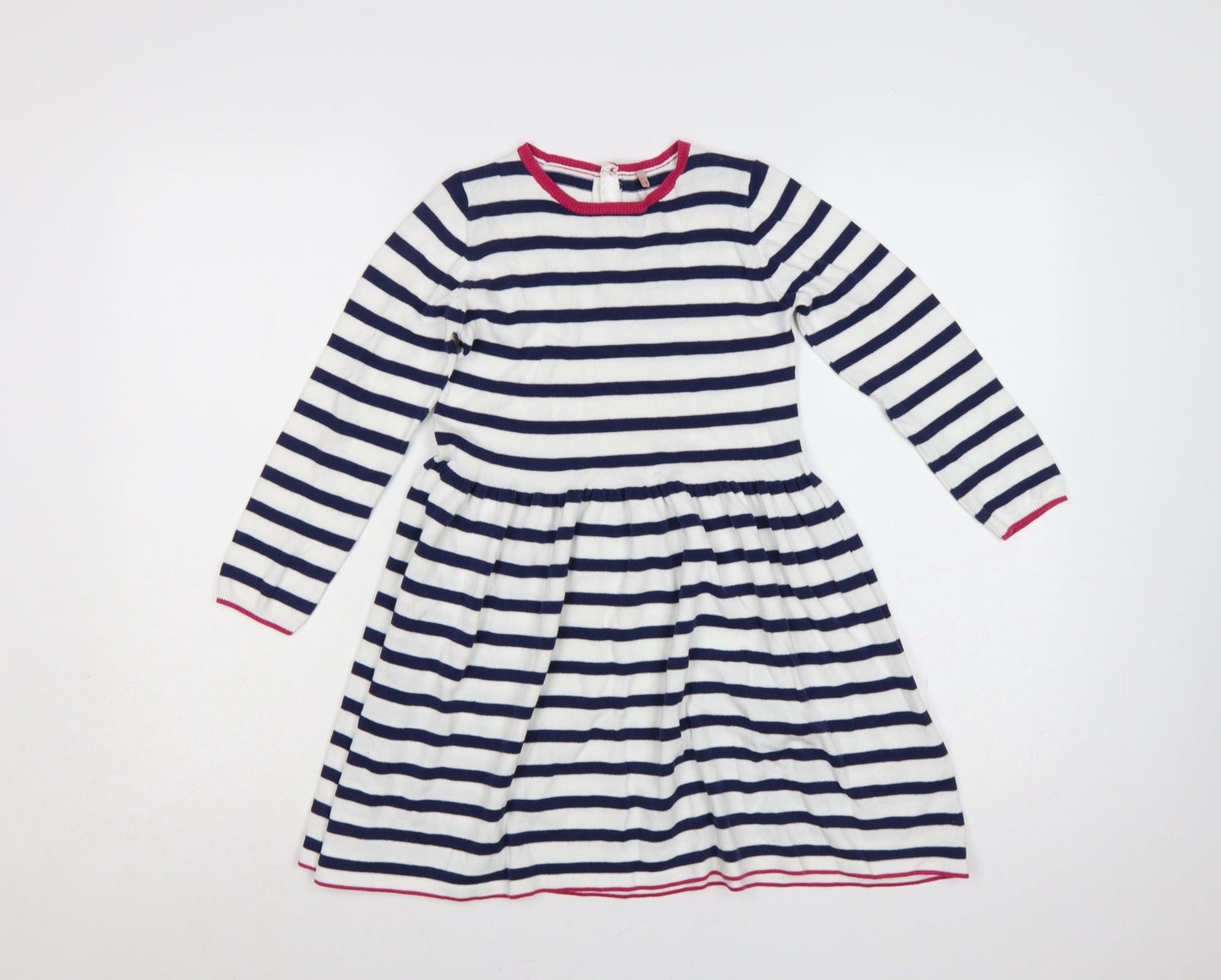 Marks and Spencer Girls Blue White Stripe Skater Dress 6-7 Years Cotton