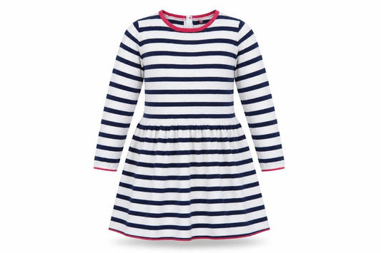 Marks & Spencer Girls Blue White Stripe Skater Dress 6-7 Years Cotton