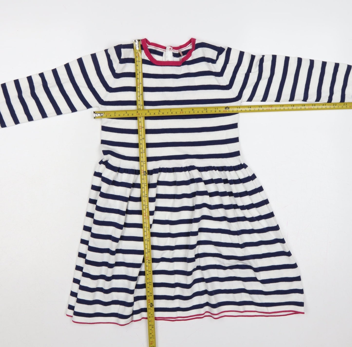 Marks and Spencer Girls Blue White Stripe Skater Dress 6-7 Years Cotton