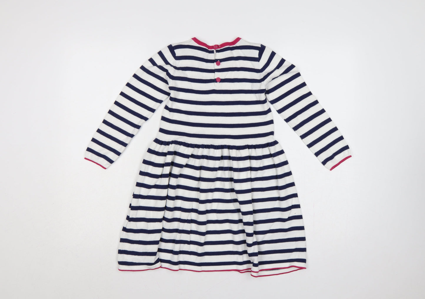 Marks and Spencer Girls Blue White Stripe Skater Dress 6-7 Years Cotton