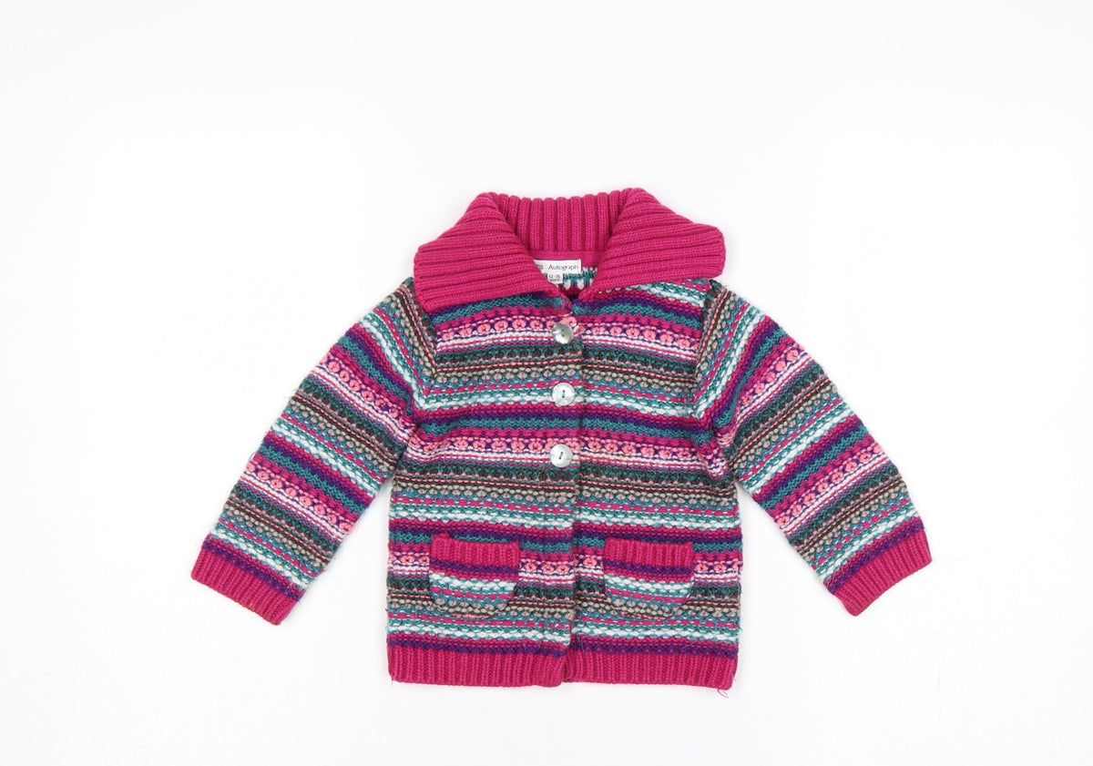 Additional front view of Marks & Spencer girls’ pink fair isle knit cardigan 12-18 months