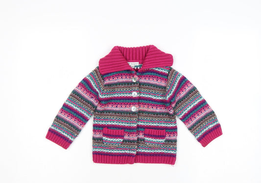 Marks & Spencer Girls Pink Fair Isle Knit Cardigan 12-18 Months