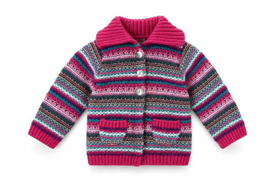 Marks & Spencer Girls Pink Fair Isle Knit Cardigan 12-18 Months