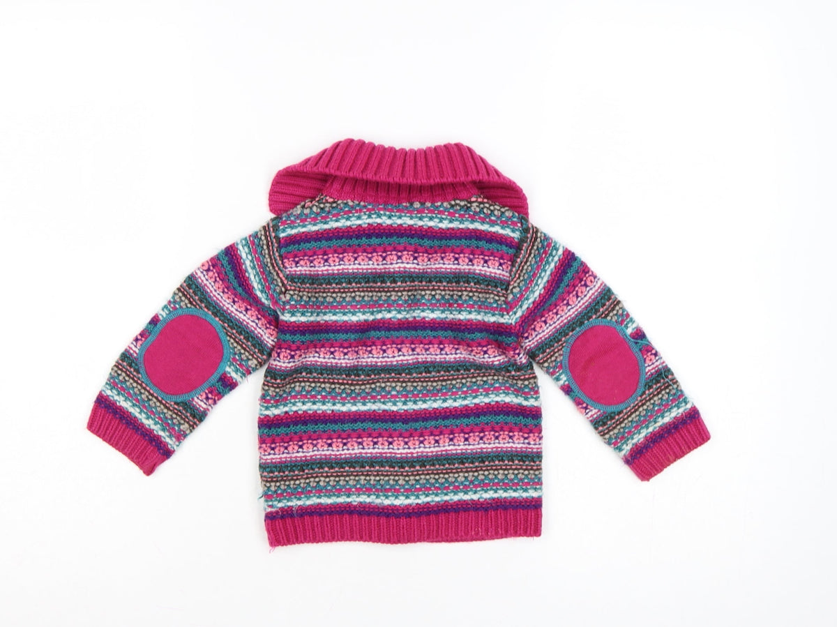 Close-up detail of Marks & Spencer girls’ pink fair isle knit cardigan 12-18 months