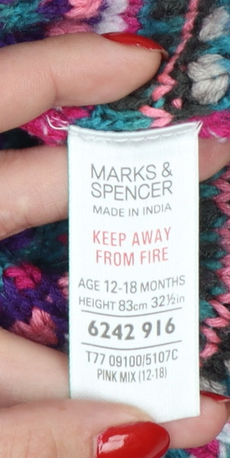 Brand and care label for Marks & Spencer girls’ pink fair isle knit cardigan 12-18 months