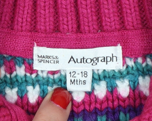 Additional view of Marks & Spencer girls’ pink fair isle knit cardigan 12-18 months