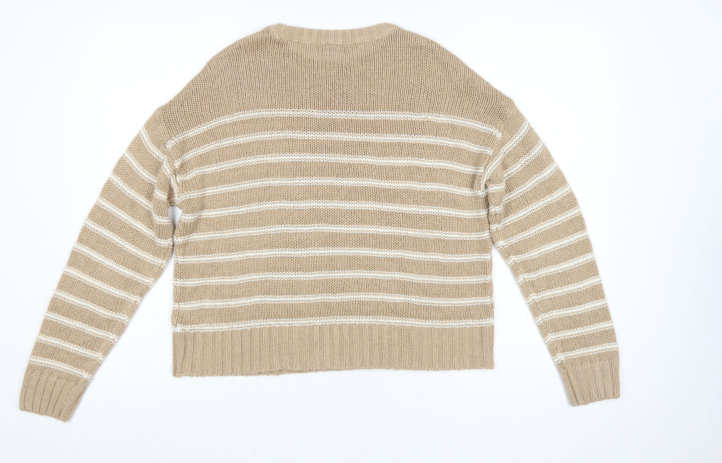 New Look Women Beige Stripe Knit Crew Neck Jumper Size S