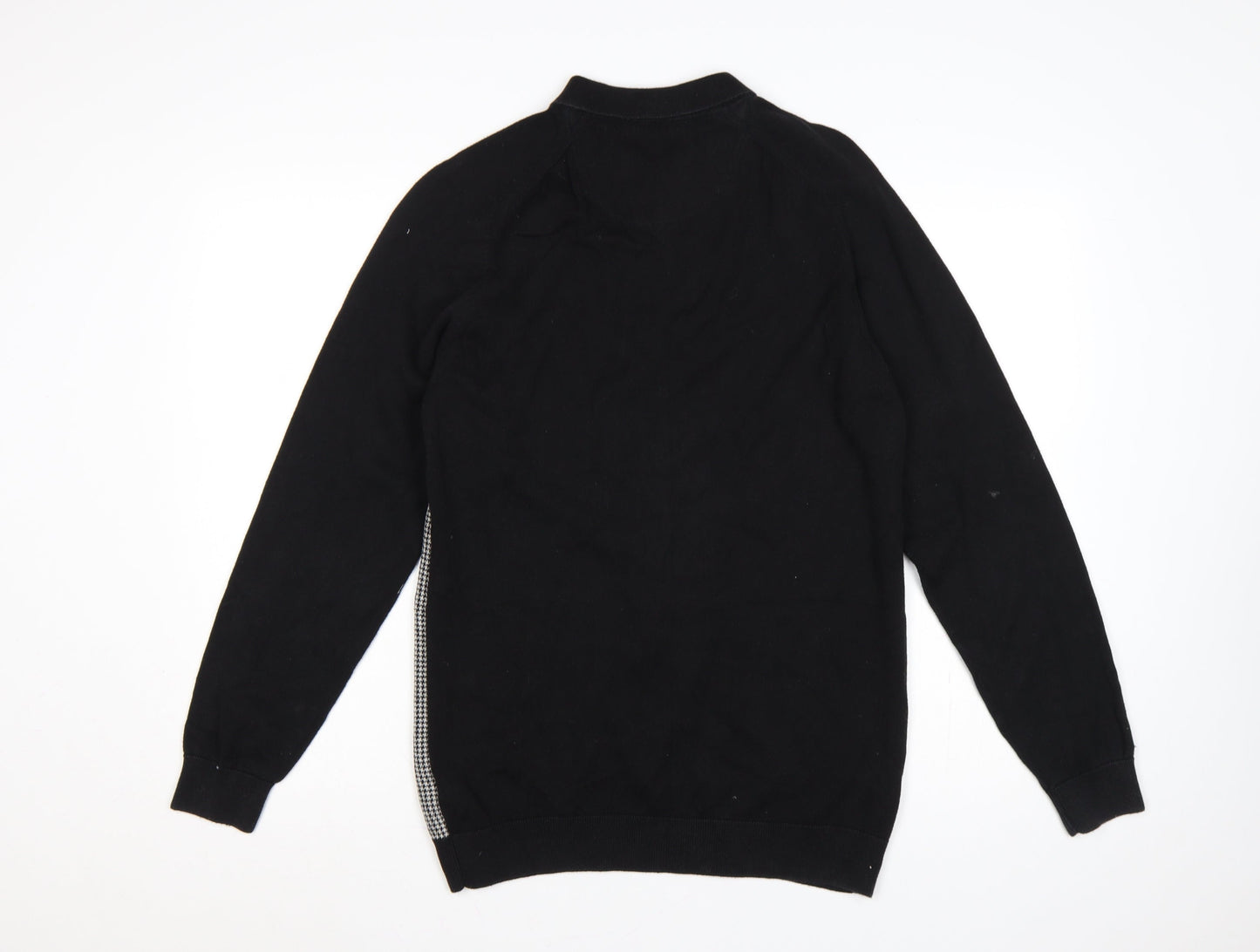 Next Men's Black Large Houndstooth Collared Henley Cotton Knit Jumper