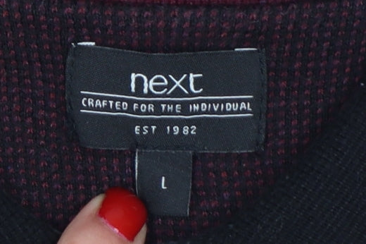 Next Men's Black Large Houndstooth Collared Henley Cotton Knit Jumper