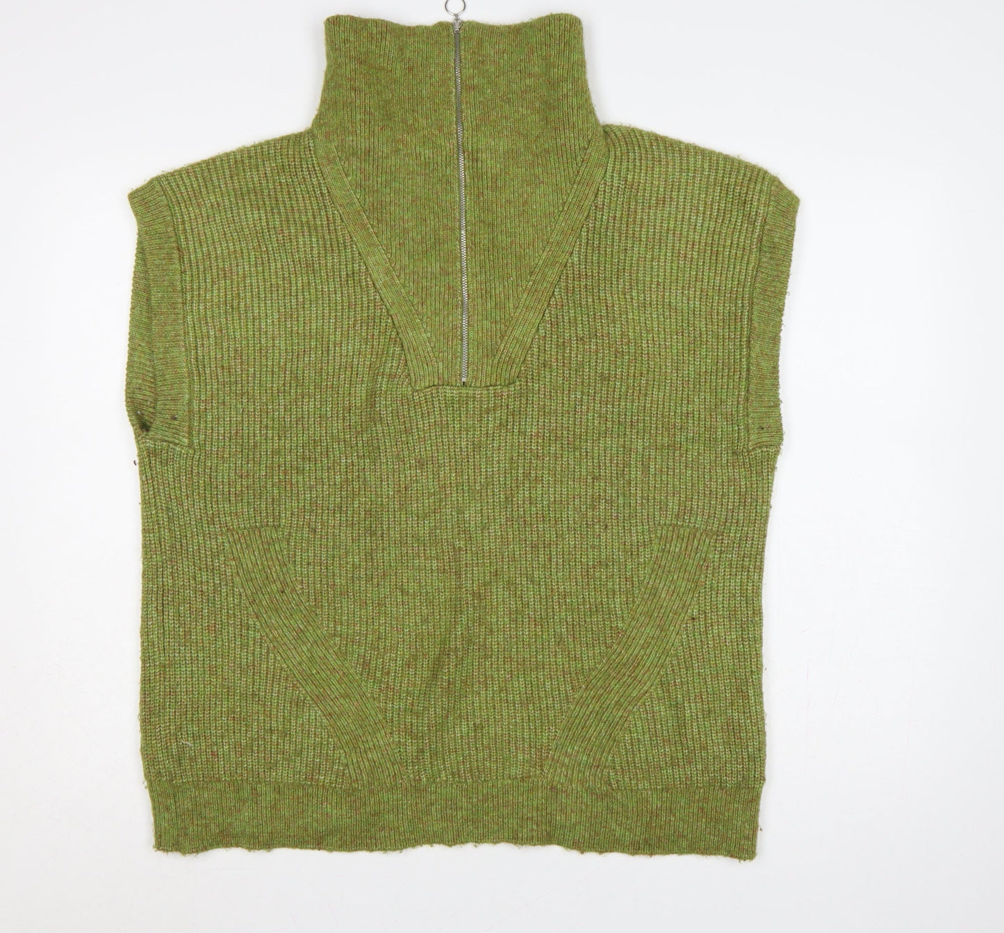 Marks and Spencer Women Green M Sleeveless 1/2 Zip High Neck Knit Vest