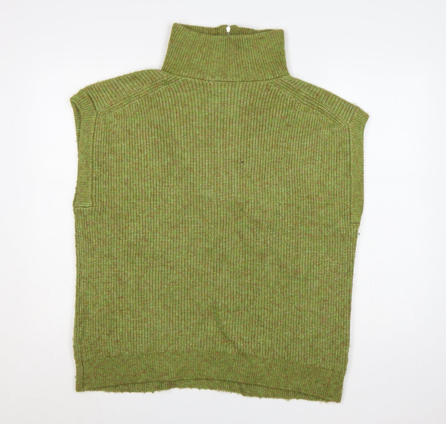 Marks and Spencer Women Green M Sleeveless 1/2 Zip High Neck Knit Vest