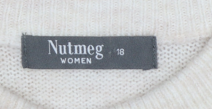 Nutmeg Women Beige Pink Floral Knit High Neck Jumper UK 18