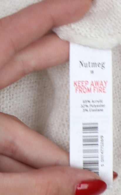 Nutmeg Women Beige Pink Floral Knit High Neck Jumper UK 18