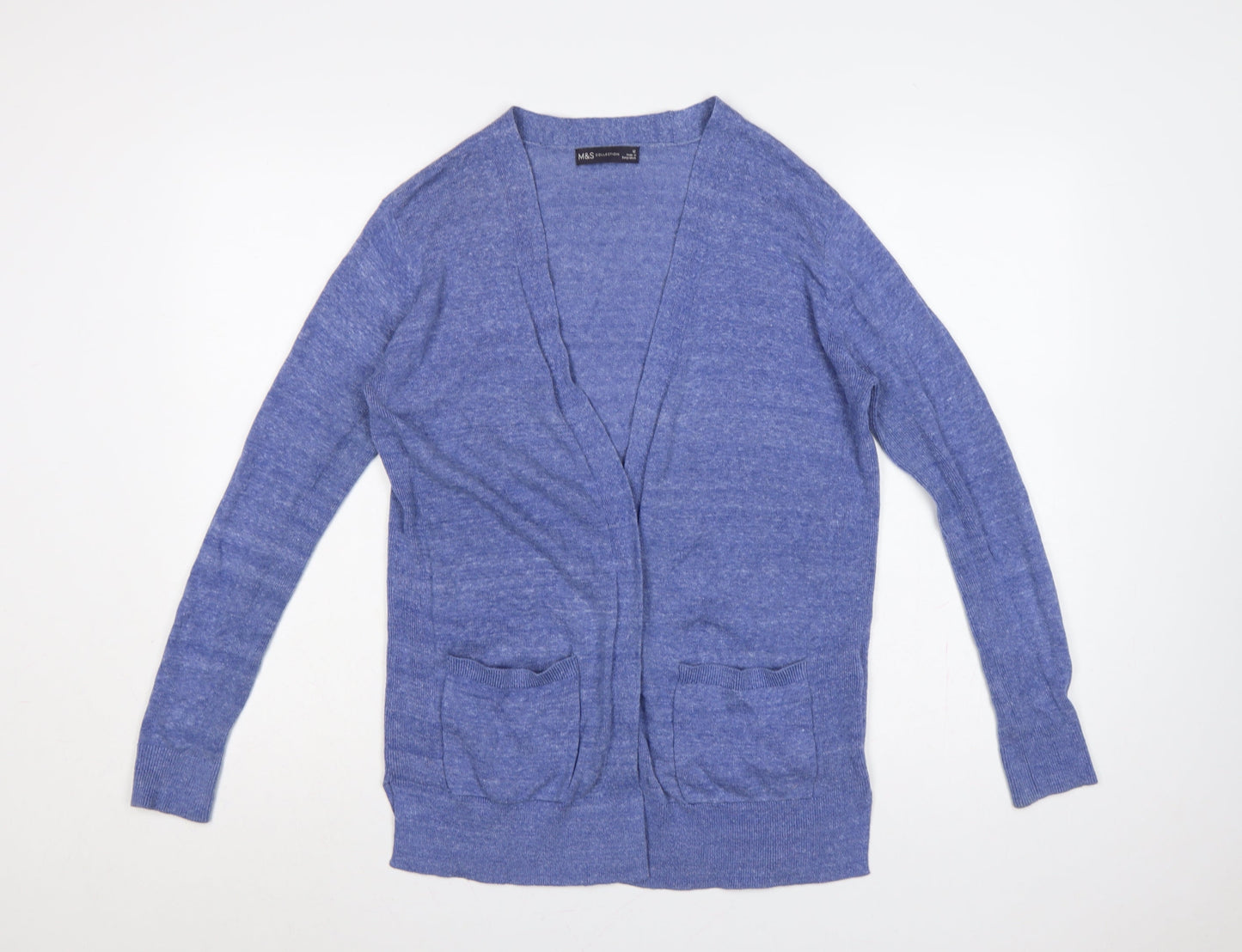 Marks and Spencer Women Blue Size 12 Open Cotton Knit Cardigan