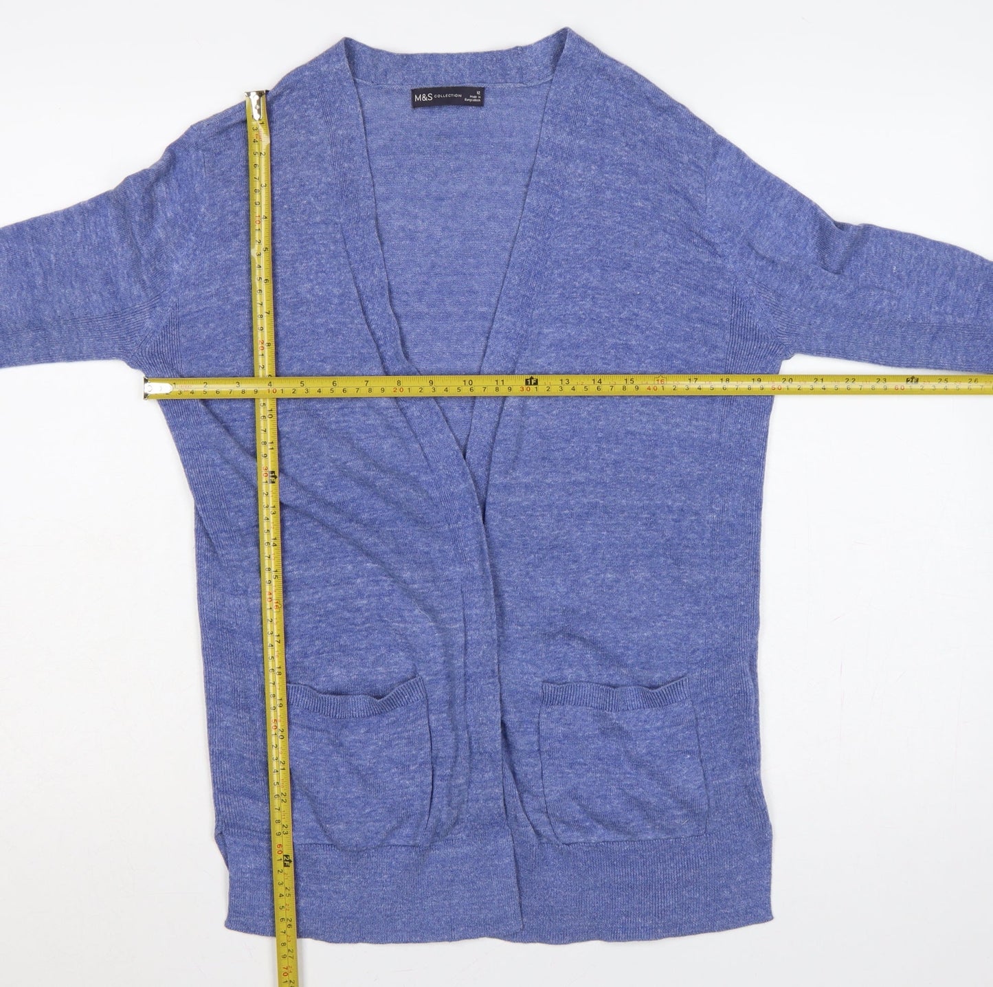 Marks and Spencer Women Blue Size 12 Open Cotton Knit Cardigan