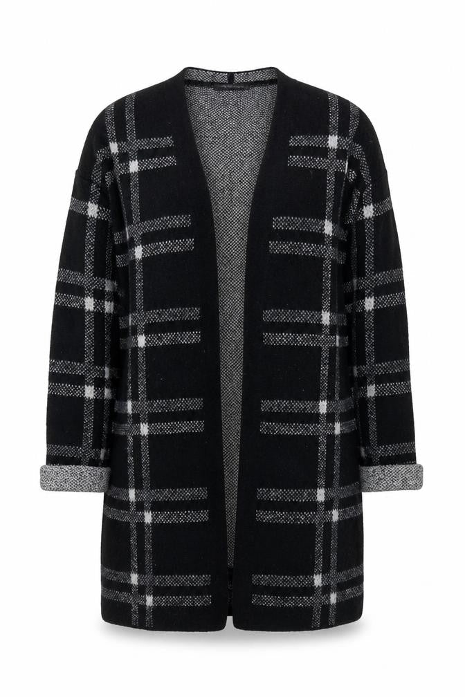 Marks & Spencer Women Black Grey Plaid Open Cardigan UK 16 L Knit