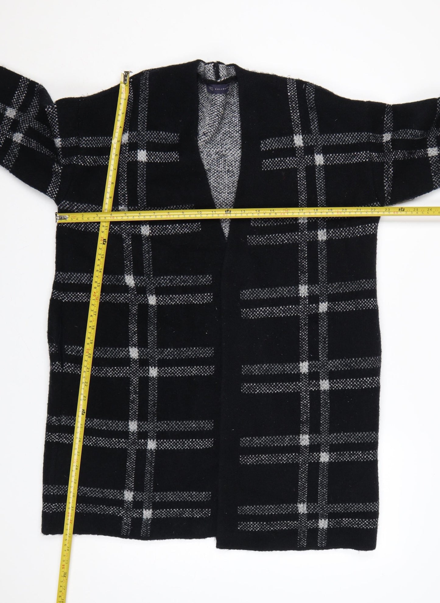 Marks & Spencer Women Black Grey Plaid Open Cardigan UK 16 L Knit