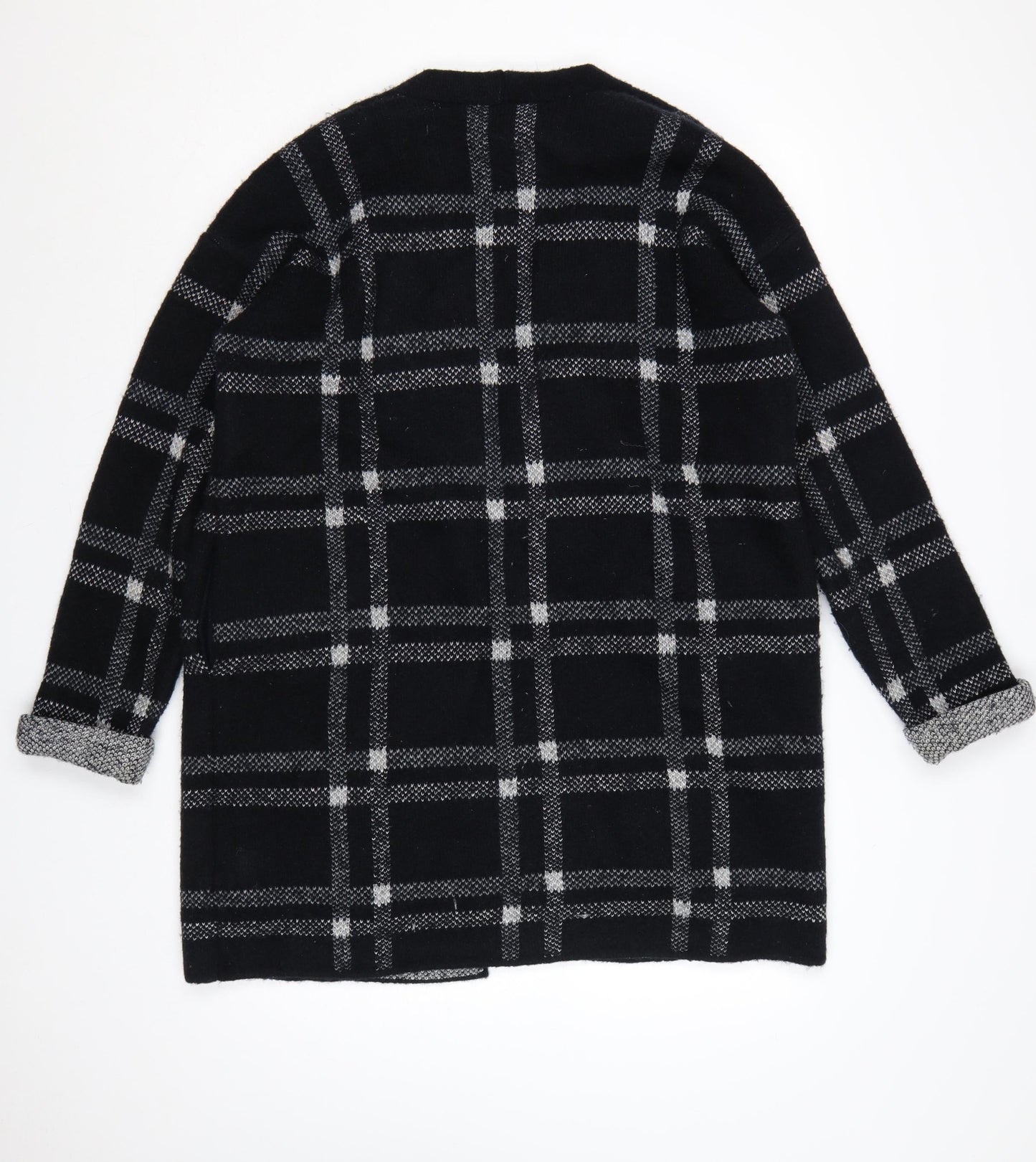 Marks & Spencer Women Black Grey Plaid Open Cardigan UK 16 L Knit