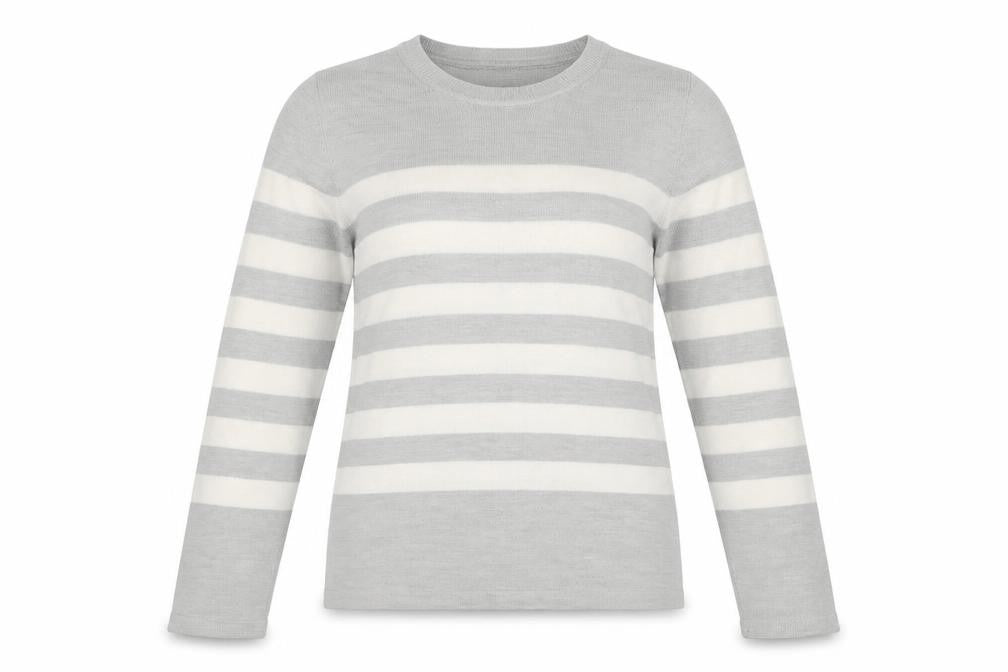 Marks & Spencer Women Grey Ivory Striped Size 12 Pullover Jumper