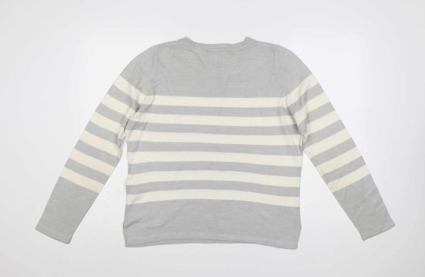 Marks and Spencer Women Grey Ivory Striped Size 12 Pullover Jumper