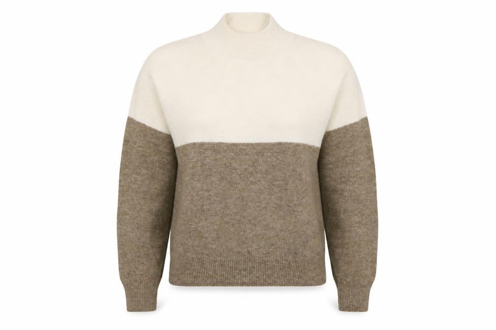 H&M Women’s Beige Brown Colour Block High Neck Knit Jumper Size S