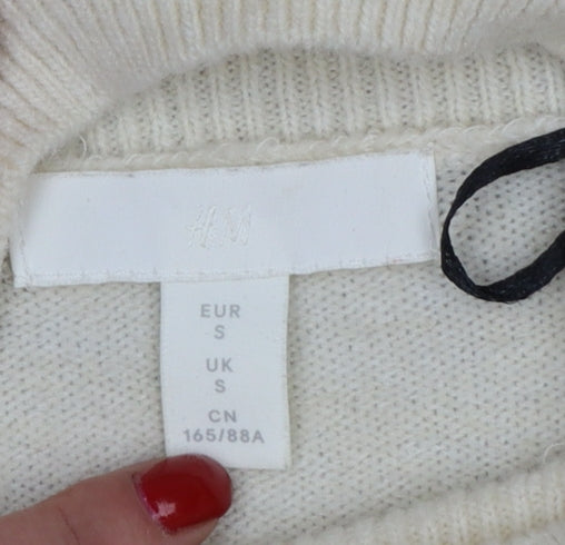 H&M Women’s Beige Brown Colour Block High Neck Knit Jumper Size S