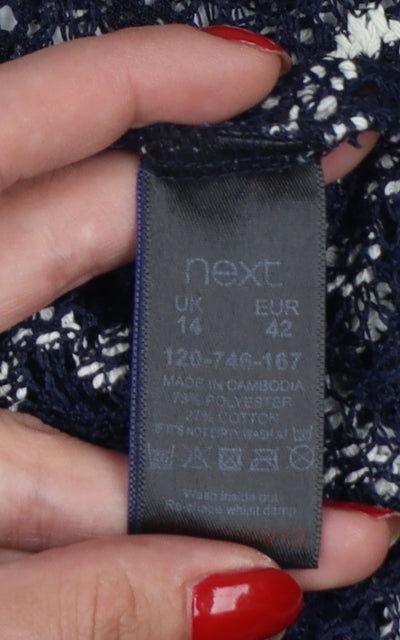 Next Women Blue Ivory Striped Open-Knit Boat Neck Jumper UK 14
