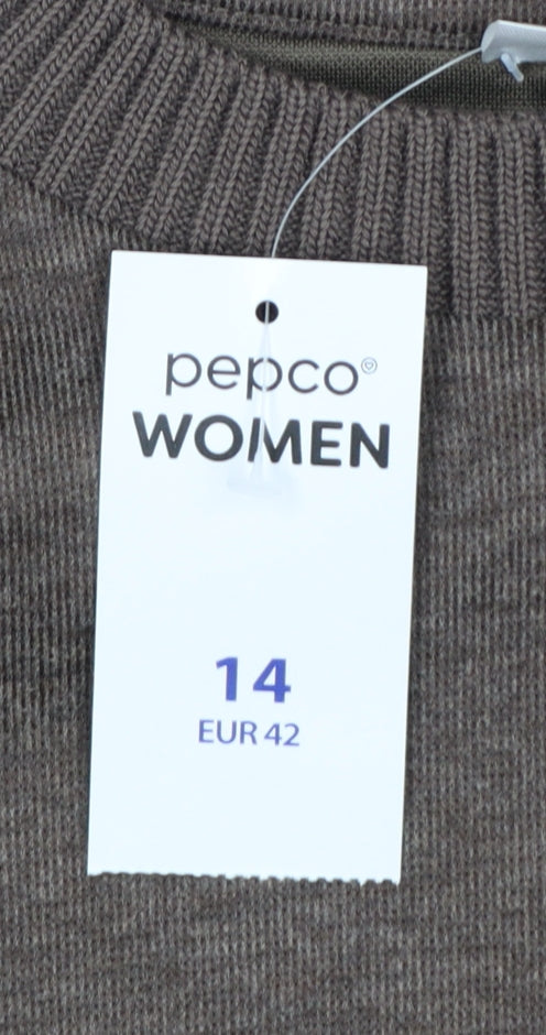 Pepco Women Brown Size 14 Knit Bell Sleeve Crew Neck Jumper NWT