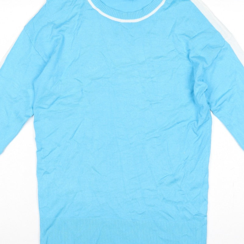 Stefano Women’s Blue White Trim Crew Neck Knit Jumper L