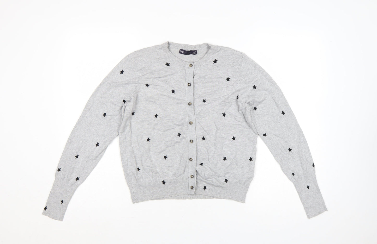 Marks and Spencer Women Grey Star Knit Cardigan UK 14 Button Long Sleeve