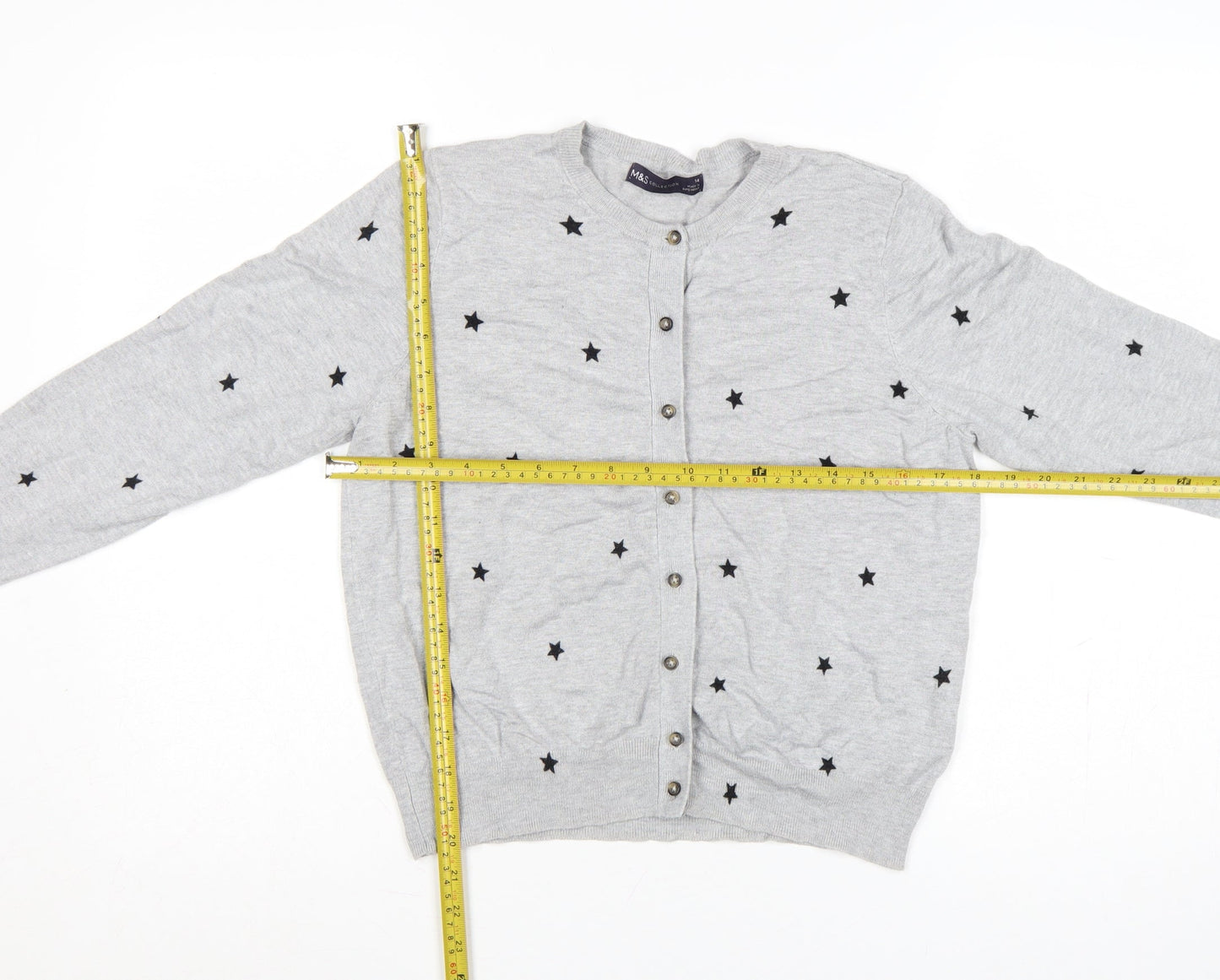 Marks and Spencer Women Grey Star Knit Cardigan UK 14 Button Long Sleeve