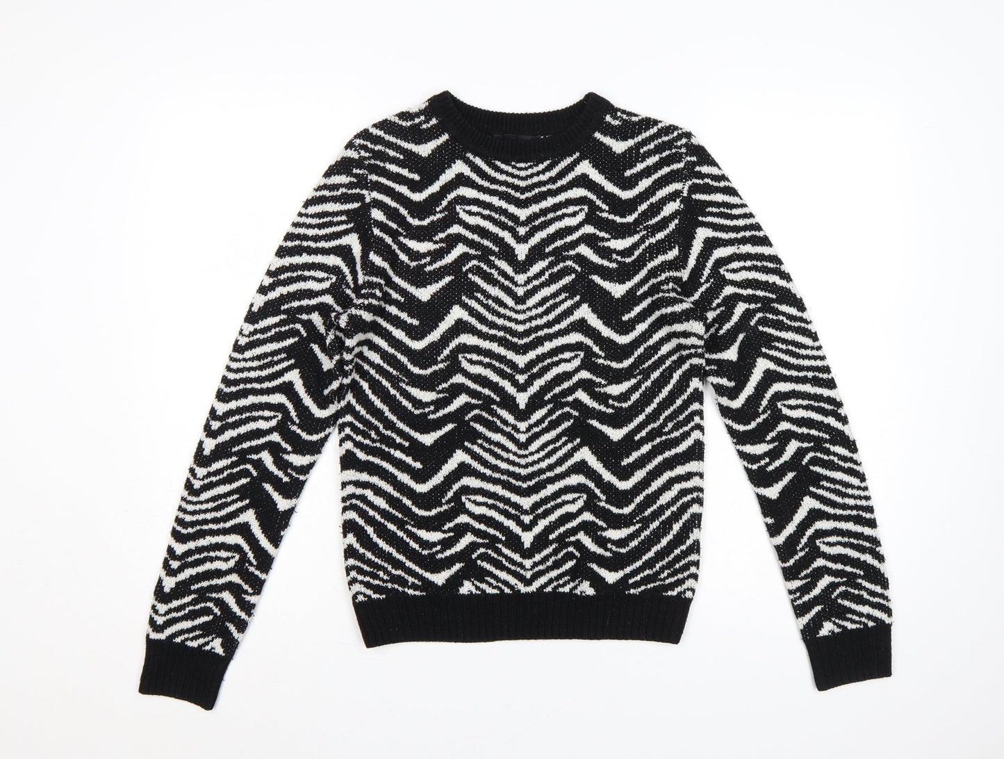 Missguided Women Black UK 8 Geometric Knit Crew Neck Jumper