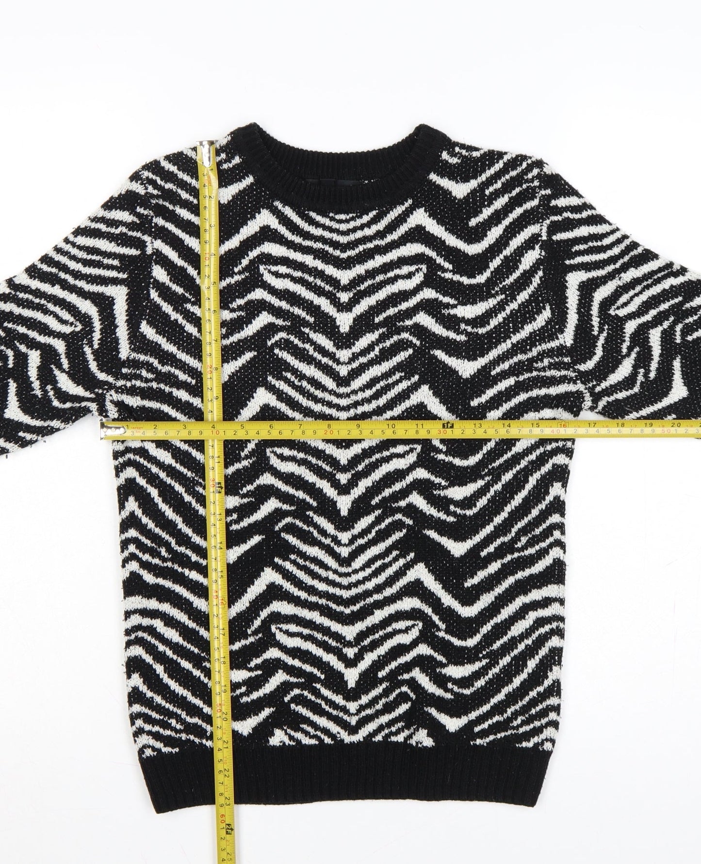 Missguided Women Black UK 8 Geometric Knit Crew Neck Jumper