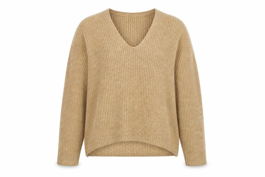 H&M Women’s Beige XS Chunky Rib Knit V-Neck Pullover Jumper