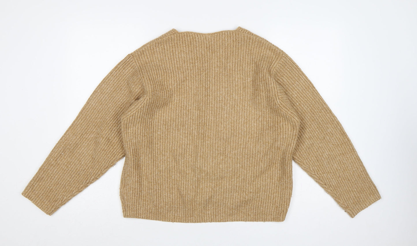 H&M Women’s Beige XS Chunky Rib Knit V-Neck Pullover Jumper