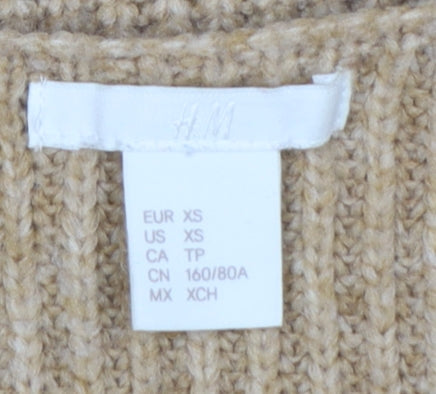 H&M Women’s Beige XS Chunky Rib Knit V-Neck Pullover Jumper