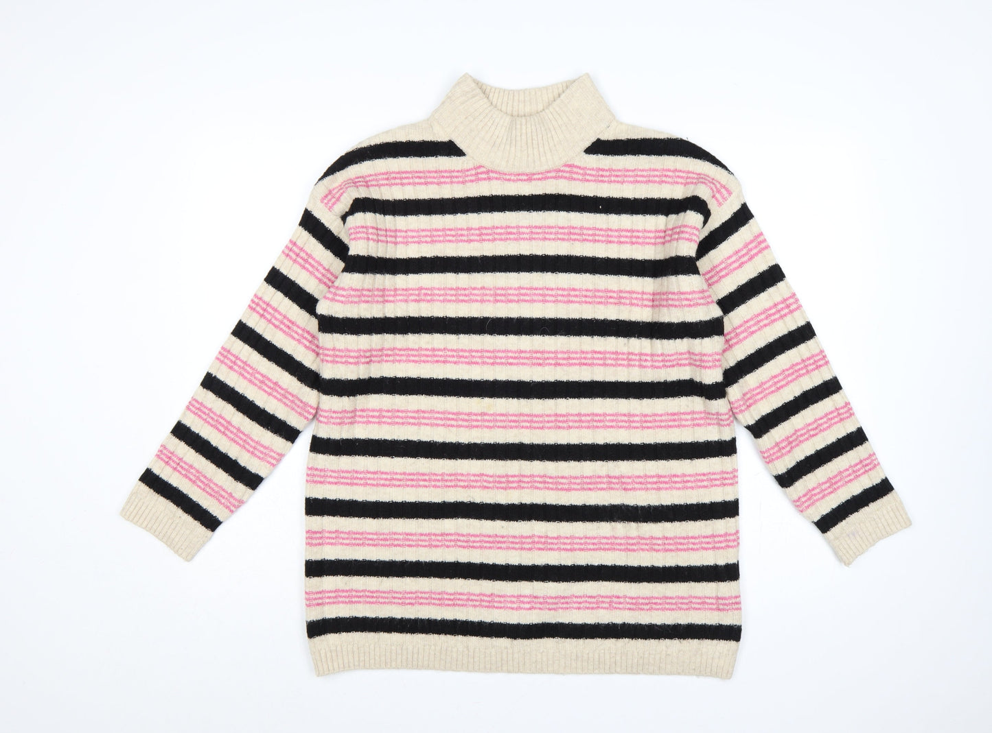 Marks and Spencer Women Multicoloured M Striped Mock Neck Jumper