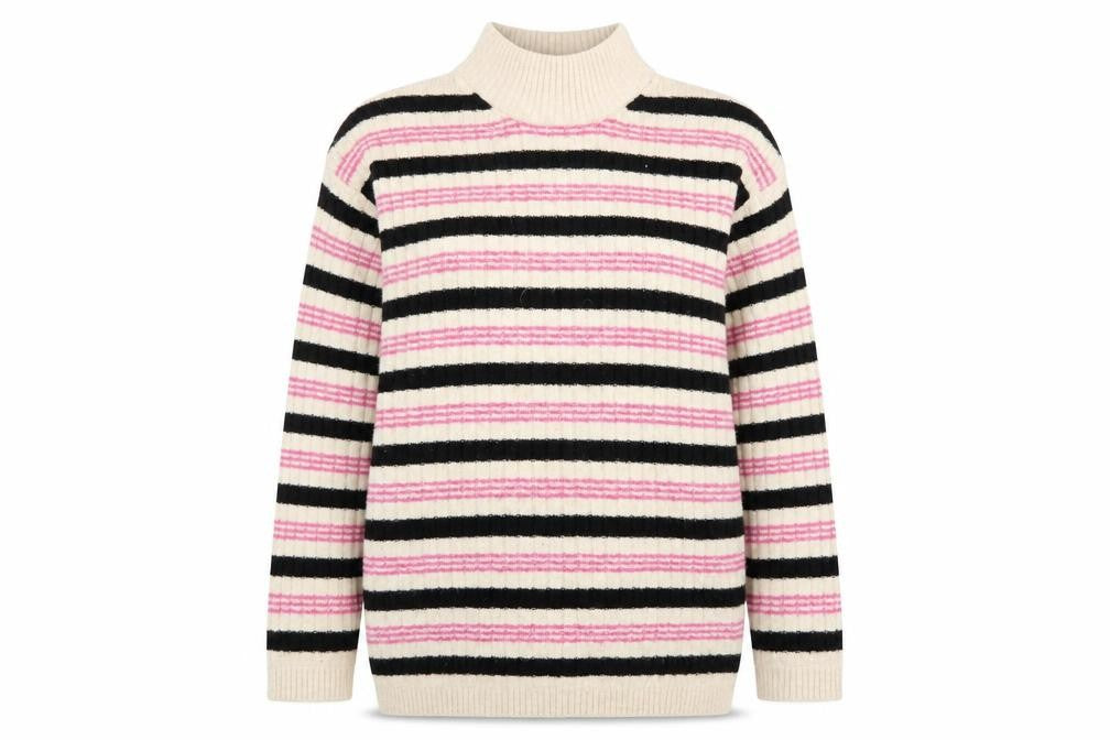 Marks and Spencer Women Multicoloured M Striped Mock Neck Jumper
