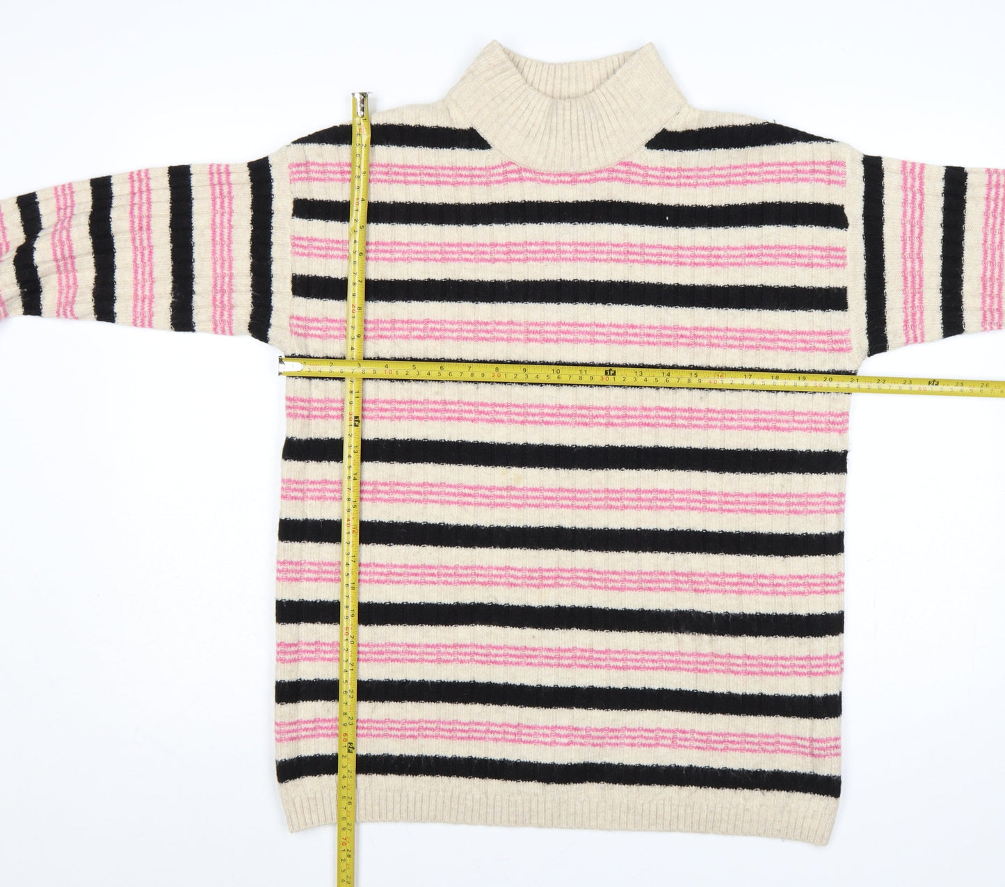 Marks and Spencer Women Multicoloured M Striped Mock Neck Jumper