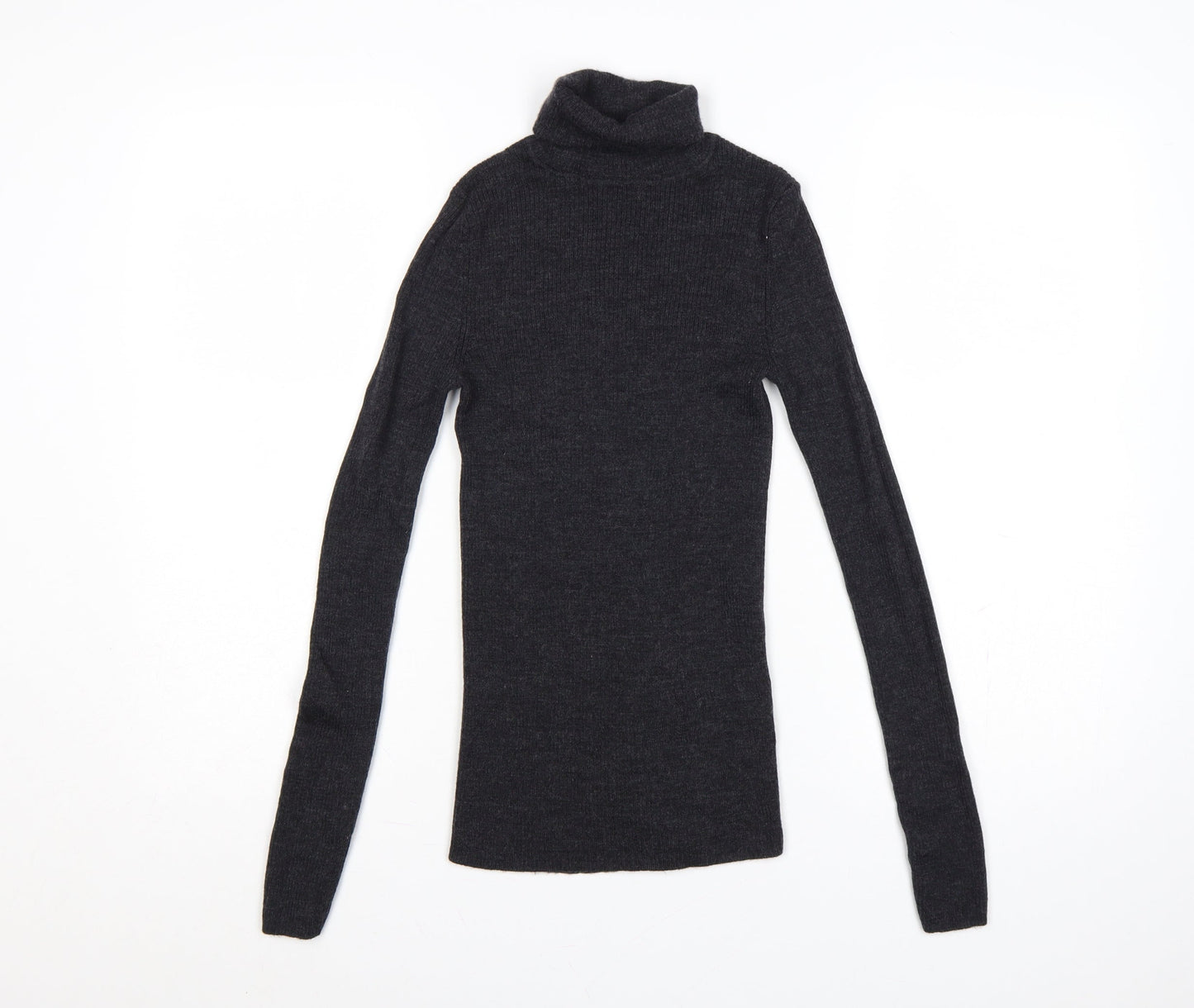 Uniqlo Women Black XS 100% Wool Roll Neck Slim Knit Jumper
