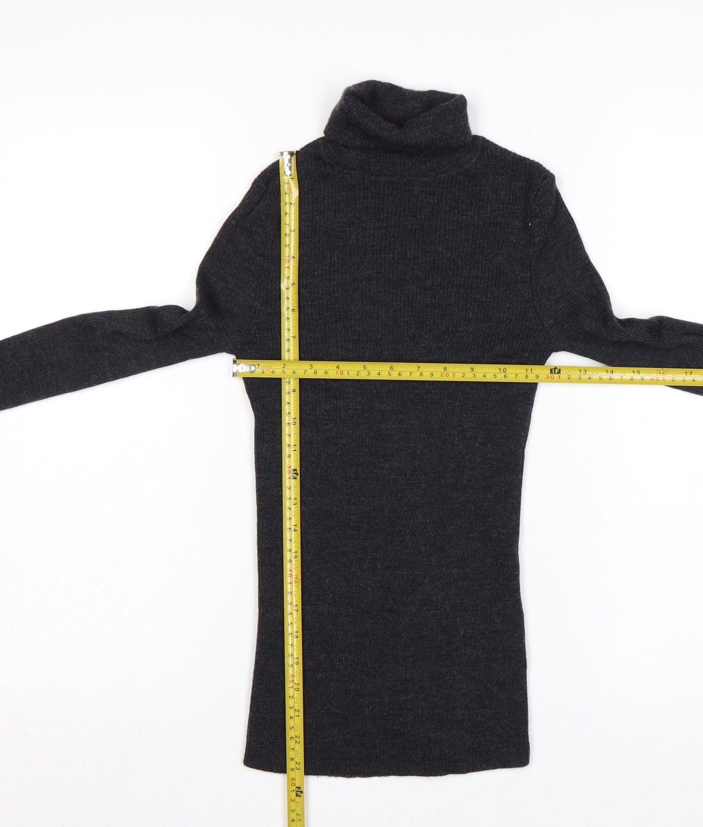 Uniqlo Women Black XS 100% Wool Roll Neck Slim Knit Jumper