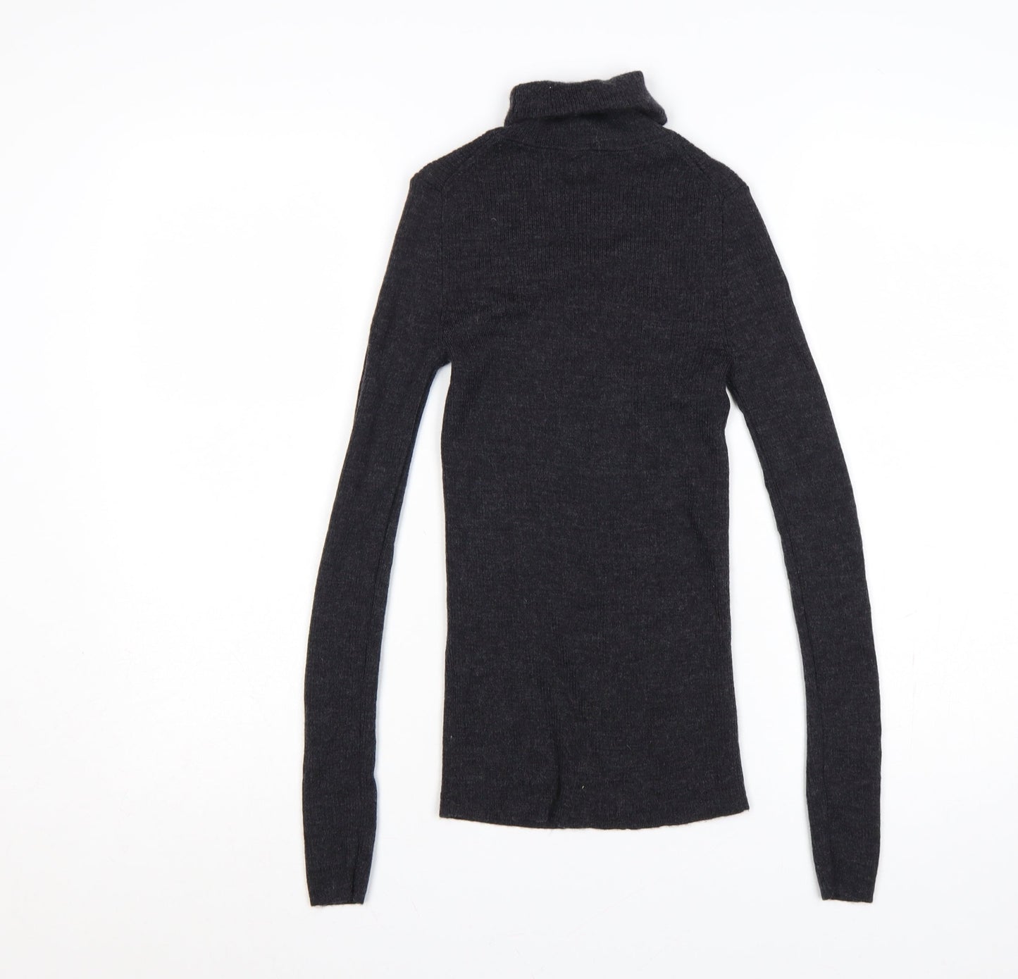 Uniqlo Women Black XS 100% Wool Roll Neck Slim Knit Jumper